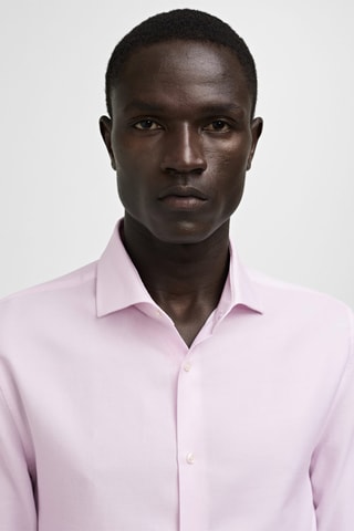 Chemise à fines rayures en twill slim fit - Rose clair