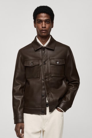 Blouson simili-cuir poches - Marron