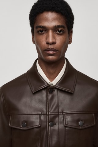 Blouson simili-cuir poches - Marron