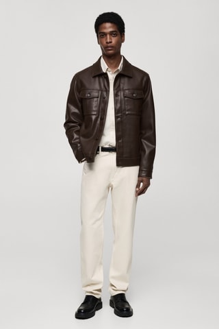 Blouson simili-cuir poches - Marron