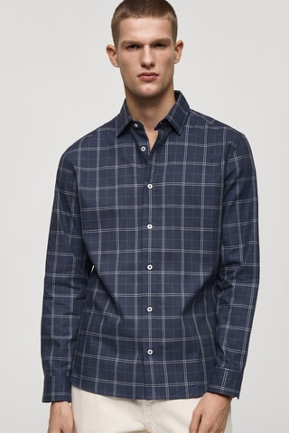 Chemise regular fit à carreaux en coton - Bleu marine