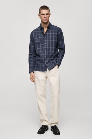 Chemise regular fit à carreaux en coton - Bleu marine