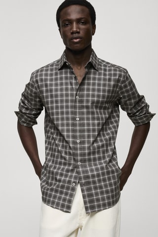 Chemise regular fit à carreaux en coton - Gris