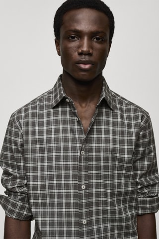 Chemise regular fit à carreaux en coton - Gris