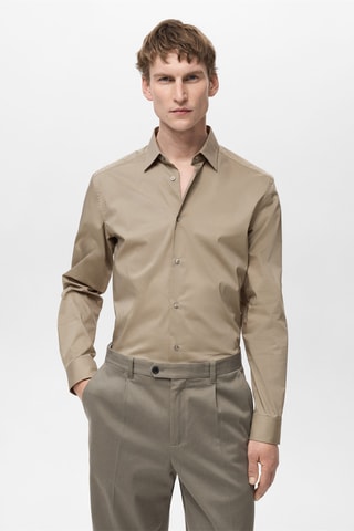 Chemise regular-fit coton stretch - Marron