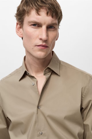 Chemise regular-fit coton stretch - Marron