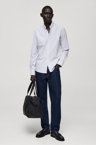 Chemise 100 % coton rayures bicolores - Blanc