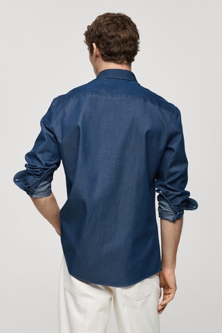 Chemise slim fit coton chambray - Bleu marine