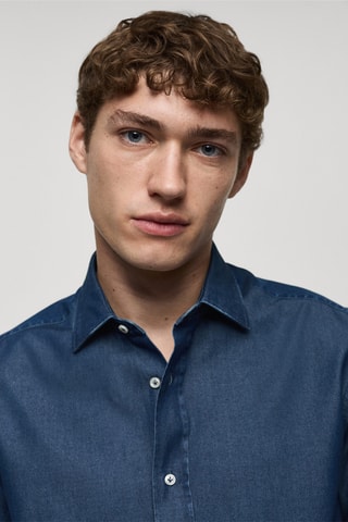 Chemise slim fit coton chambray - Bleu marine