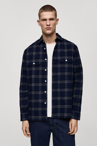 Surchemise 100 % coton flanelle carreaux - Bleu marine