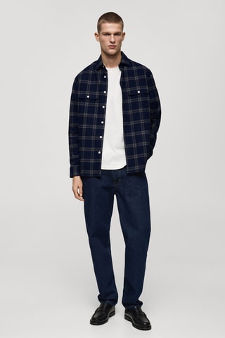 Surchemise 100 % coton flanelle carreaux - Bleu marine