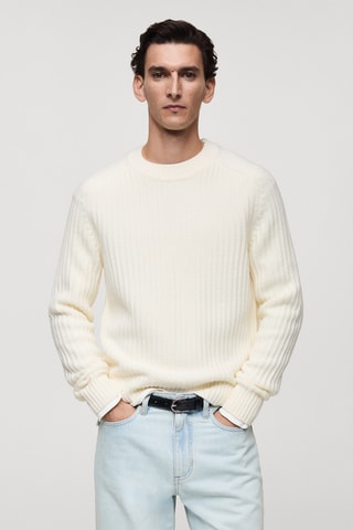 Pull-over maille côtelée laine mélangée - Blanc cassé