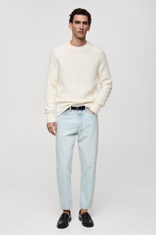 Pull-over maille côtelée laine mélangée - Blanc cassé