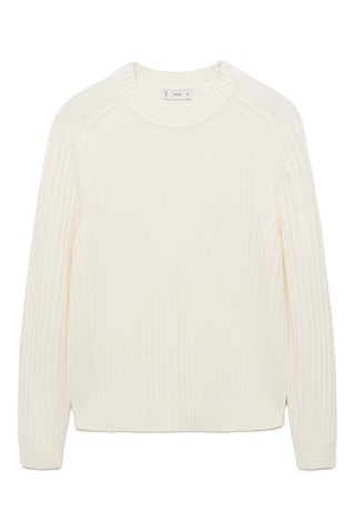 Pull-over maille côtelée laine mélangée - Blanc cassé