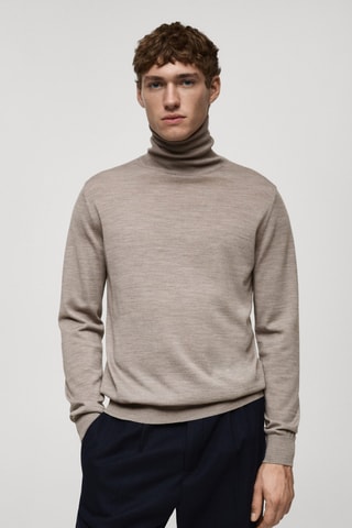 Pull-over 100 % laine mérinos col montant - Marron