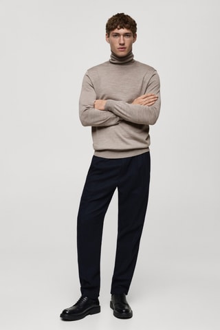 Pull-over 100 % laine mérinos col montant - Marron