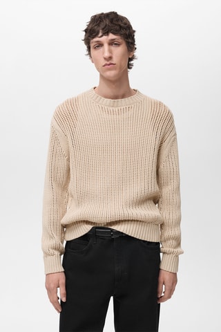 Pull 100 % coton maille ajourée - Beige