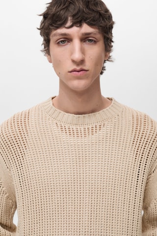 Pull 100 % coton maille ajourée - Beige