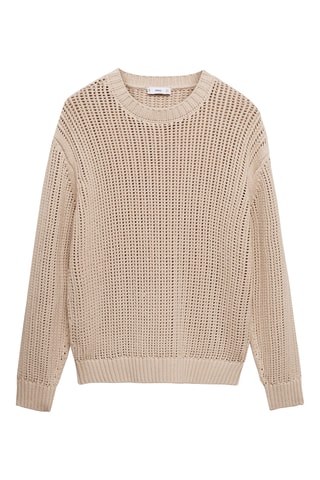 Pull 100 % coton maille ajourée - Beige