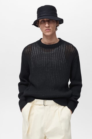 Pull 100 % coton maille ajourée - Noir