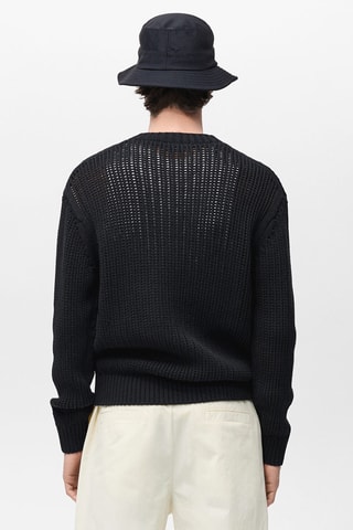 Pull 100 % coton maille ajourée - Noir