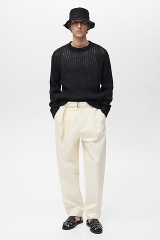 Pull 100 % coton maille ajourée - Noir