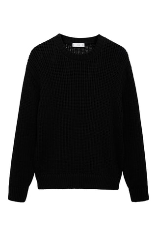Pull 100 % coton maille ajourée - Noir