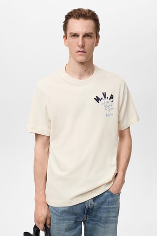 T-shirt coton brodé - Ecru