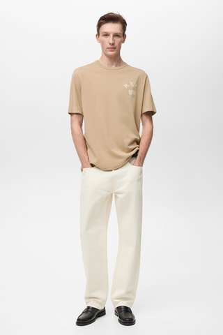 T-shirt coton détail brodé - Beige