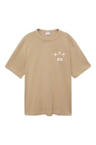 T-shirt coton détail brodé - Beige