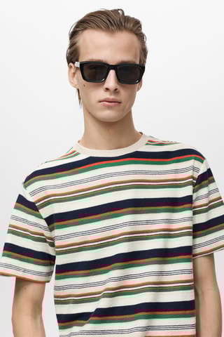 T-shirt regular-fit 100 % coton rayures - Ecru