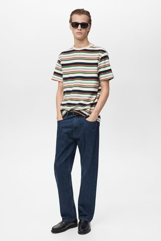 T-shirt regular-fit 100 % coton rayures - Ecru