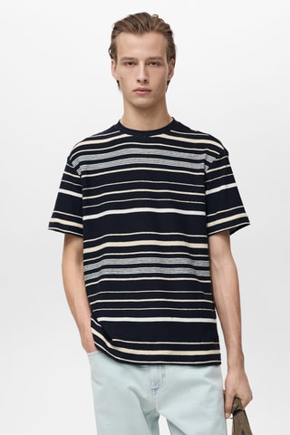 T-shirt regular-fit 100 % coton rayures - Bleu marine