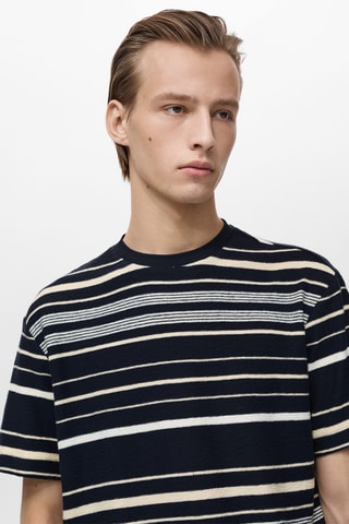 T-shirt regular-fit 100 % coton rayures - Bleu marine