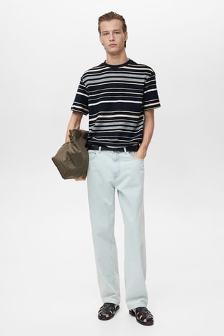 T-shirt regular-fit 100 % coton rayures - Bleu marine