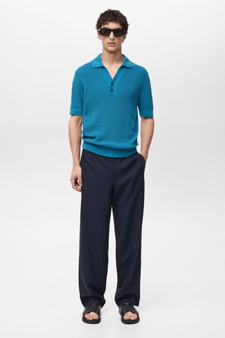 Pantalon regular-fit lyocell lin - Bleu marine