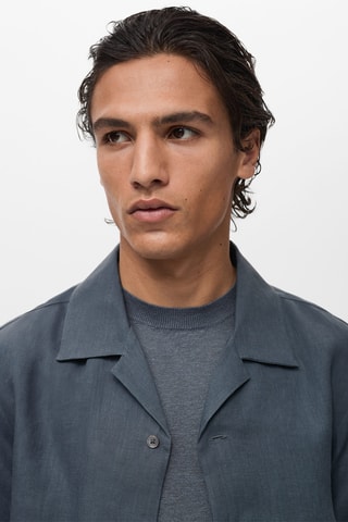 Chemise 100 % lin col bowling - Bleu pétrole