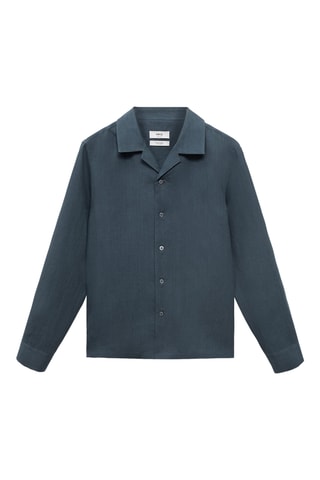 Chemise 100 % lin col bowling - Bleu pétrole