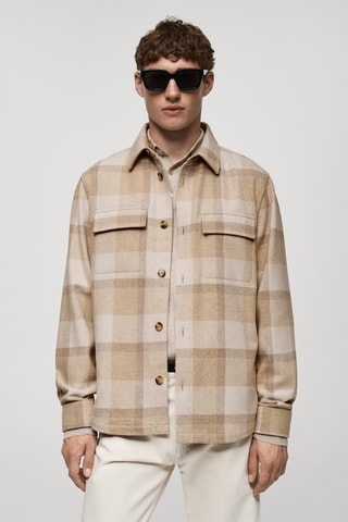Surchemise laine flanelle carreaux - Beige
