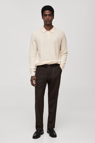 Pull-over polo maille coton microstructure - Blanc cassé