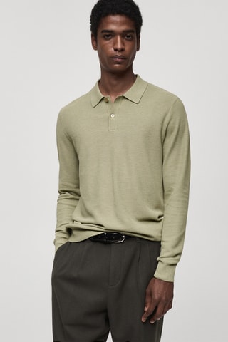 Pull-over polo maille coton microstructure - Vert pomme