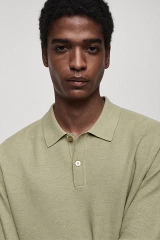 Pull-over polo maille coton microstructure - Vert pomme