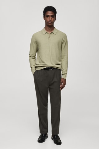 Pull-over polo maille coton microstructure - Vert pomme