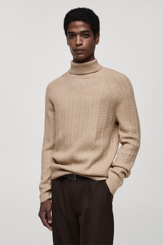 Pull-over maille torsadée col montant - Beige