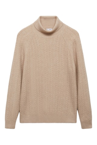 Pull-over maille torsadée col montant - Beige
