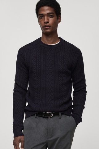 Pull-over maille tressée - Bleu marine