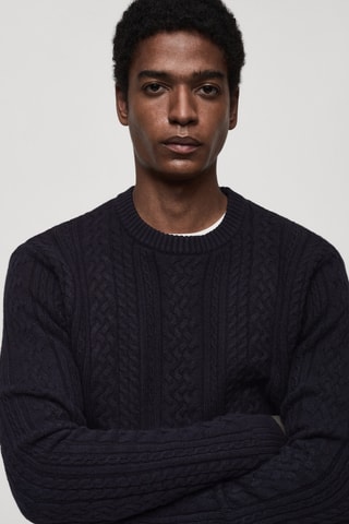 Pull-over maille tressée - Bleu marine