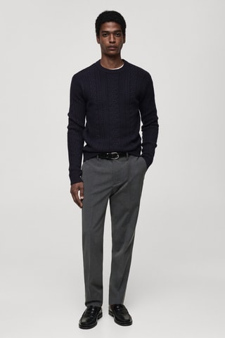 Pull-over maille tressée - Bleu marine