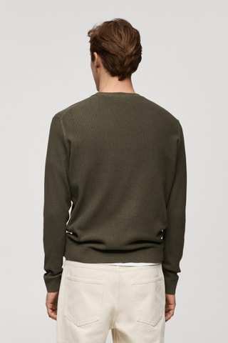 Pull coton maille fine côtelée - Kaki