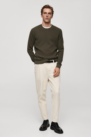 Pull coton maille fine côtelée - Kaki